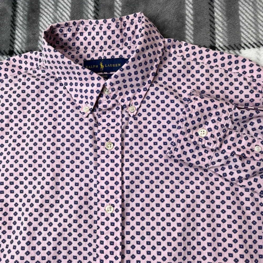 Ralph Lauren‎ Button Up Shirt Mens L Geometric Slim Fit Colorful Oxford Long Slv